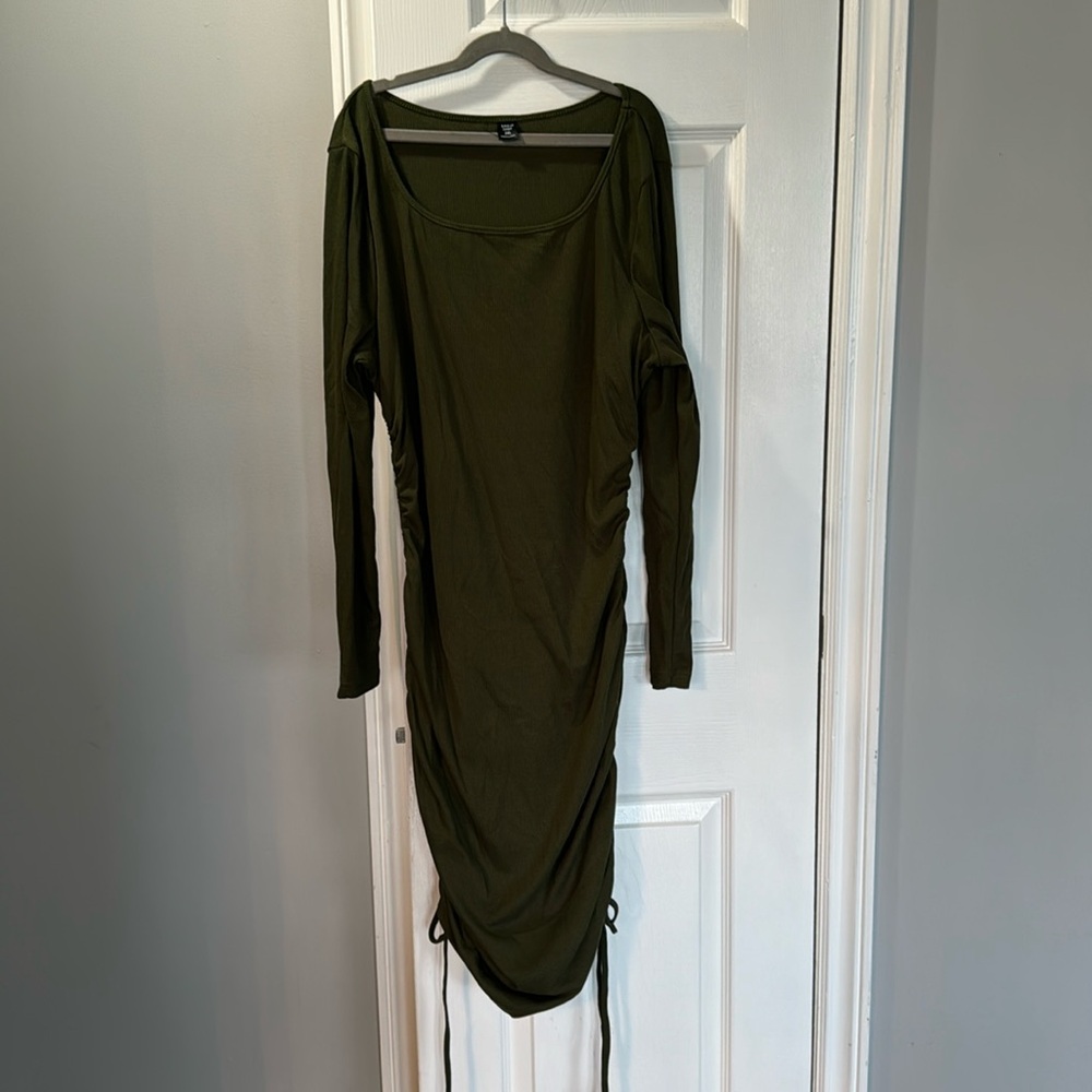 SHEIN Olive Green Ruched Dress